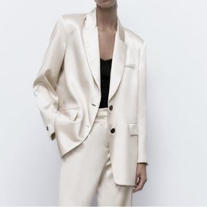 Zara Satin Effect Blazer in Beige Pink